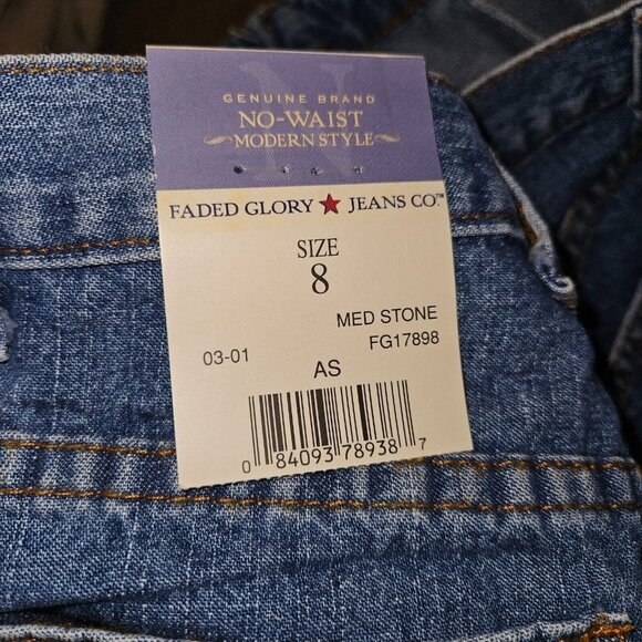 NWT Faded Glory Blue Jeans Size 8 No Waist Modern Style Looser Fit Medium Stone - Picture 9 of 12